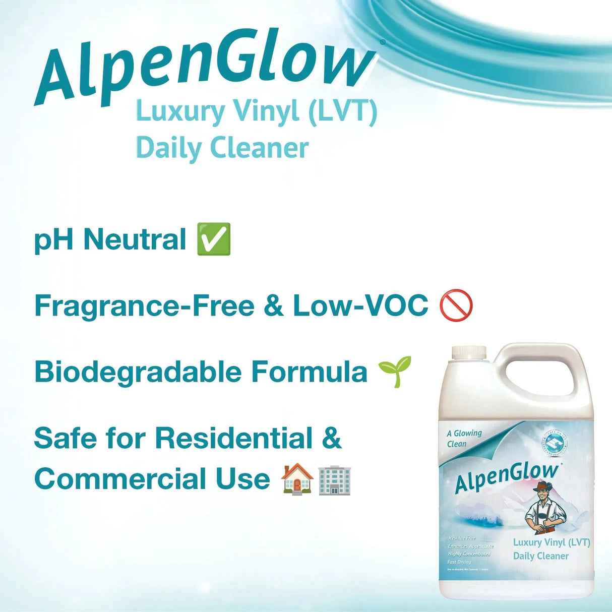 Alpenglow LVT Daily Cleaner – Fragrance-Free, Concentrated Floor Cleaner for Luxury Vinyl Tile & Commercial Use (1 Gallon)