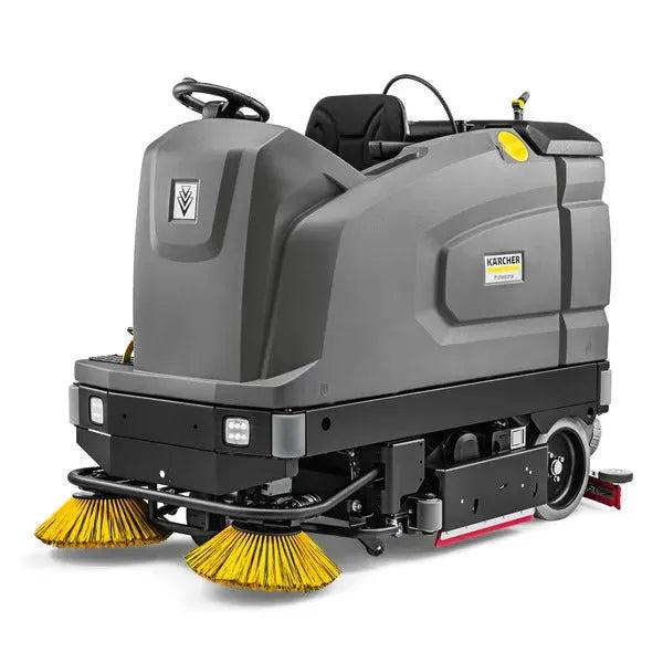 B 260 RI Ride-On Floor Scrubber, R120 Cylindrical Scrub Deck, Battery Powered, Shelf Charger, Dual Side Brushes