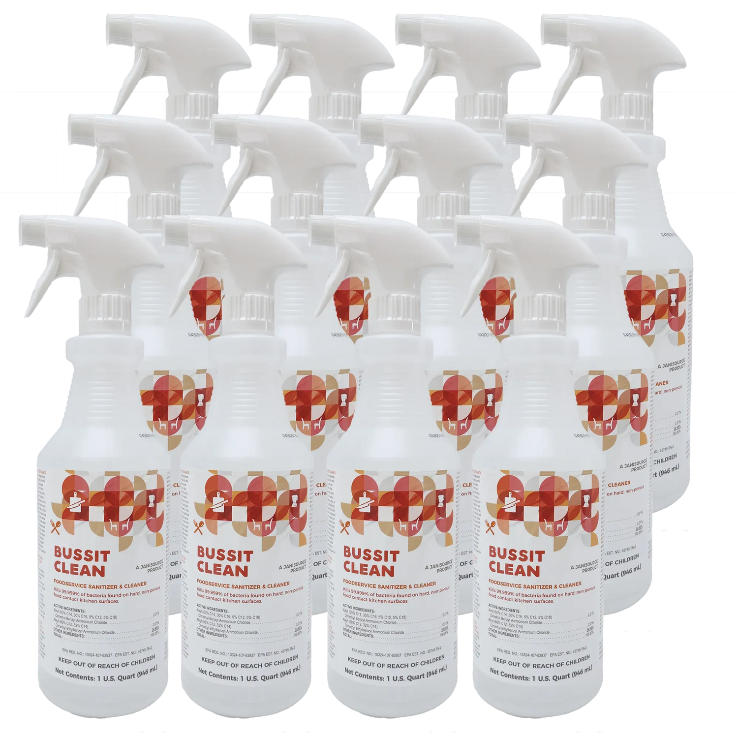 Bussit Clean Food Surface Sanitizer & Cleaner,  Spray & Wipe, Quart
