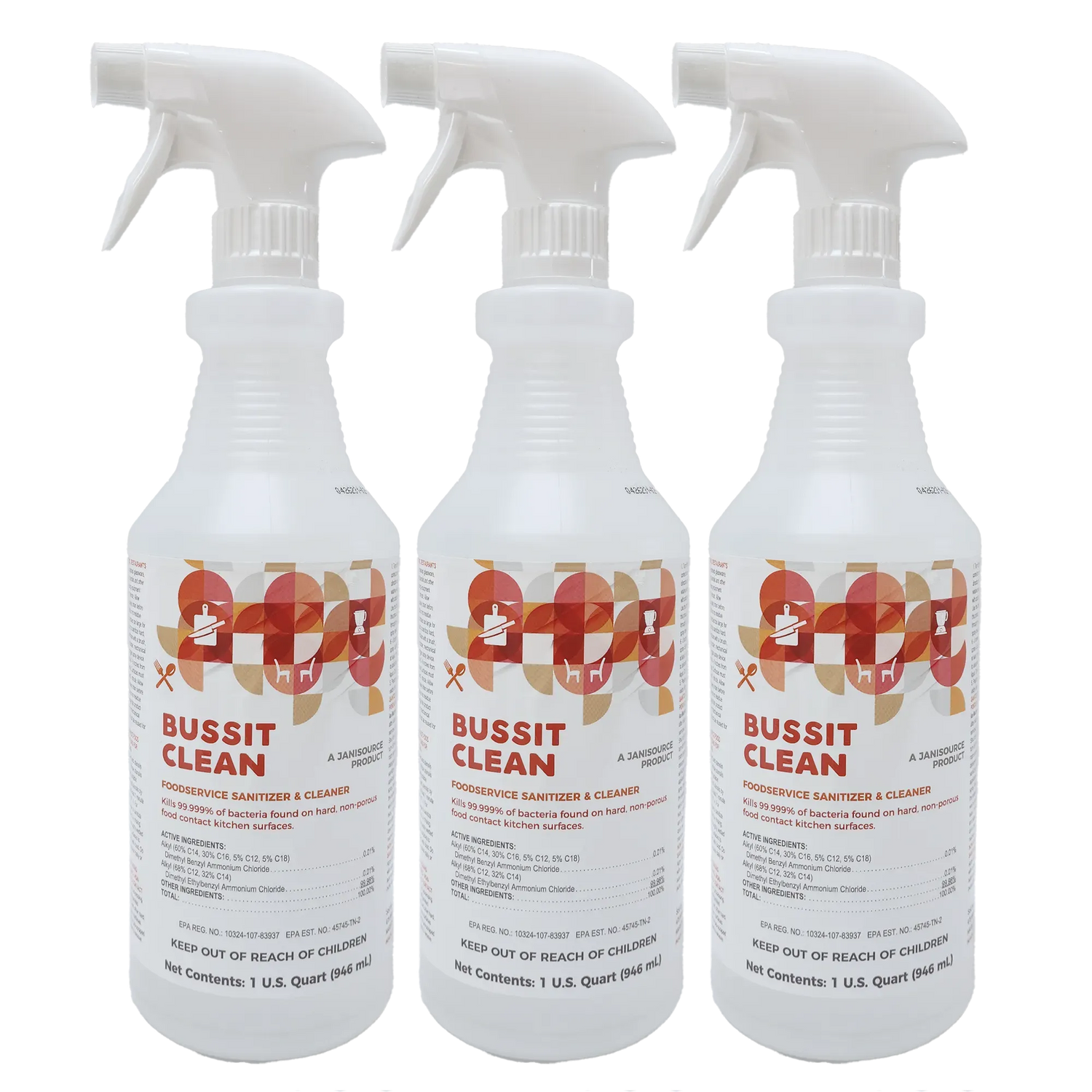 Bussit Clean Food Surface Sanitizer & Cleaner,  Spray & Wipe, Quart