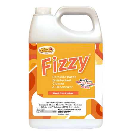 Fizzy disinfector cleaner bottle with orange label on a white background