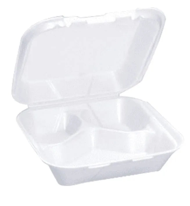 Genpak SN243VW Valueware 3 comp. hinged container 8"x8"x3" w/Snap Lock Double Closure (Case of 200)