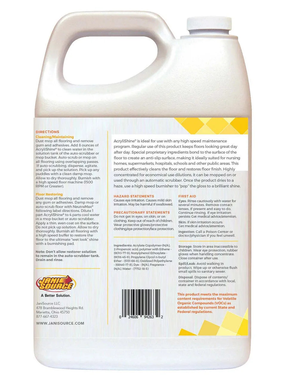 JaniSource AcryliShine Concentrated UHS Floor Cleaner & Restorer, 1 Gallon