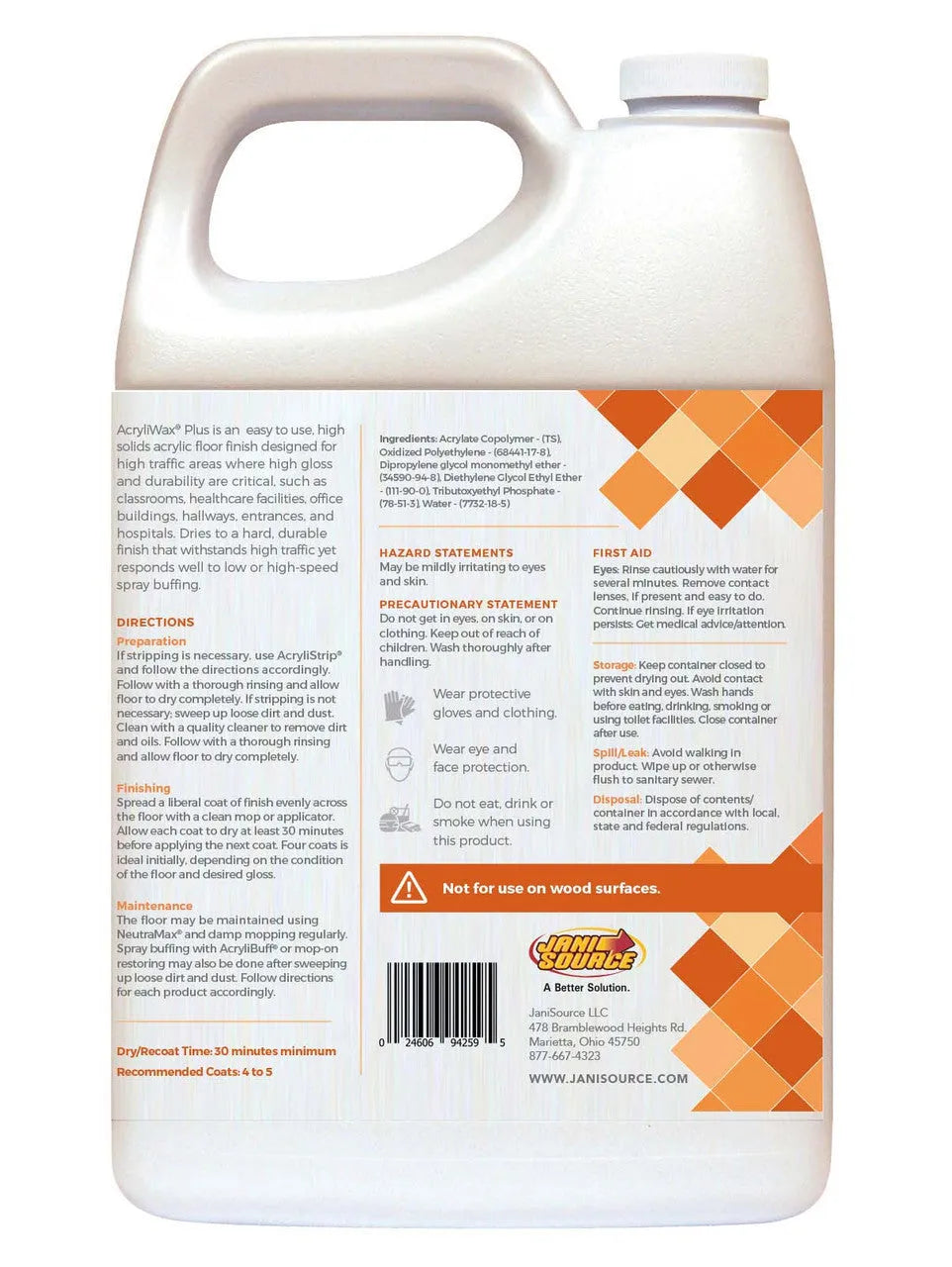 JaniSource Acryliwax Plus Commercial Floor Finish, 1 Gallon