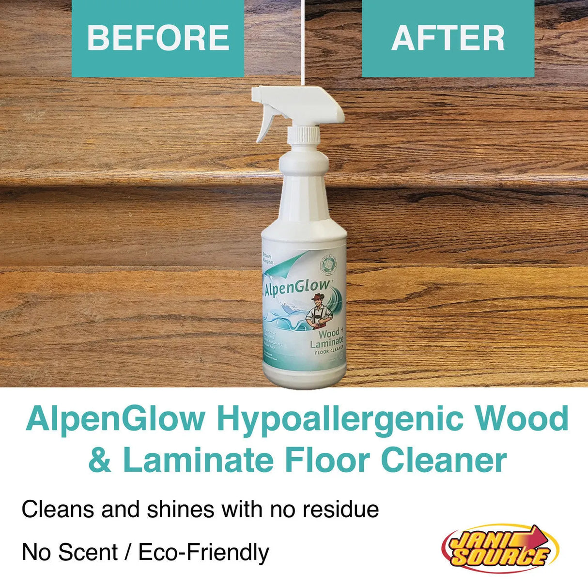 JaniSource AlpenGlow Hypoallergenic Wood & Laminate Floor Cleaner, 1 Quart