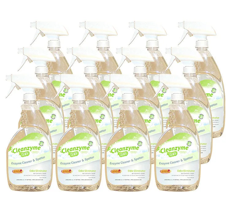 JaniSource CleanZyme ECO Odor Eliminator & Carpet Spotter RTU Cherry - Case of 12 Quarts