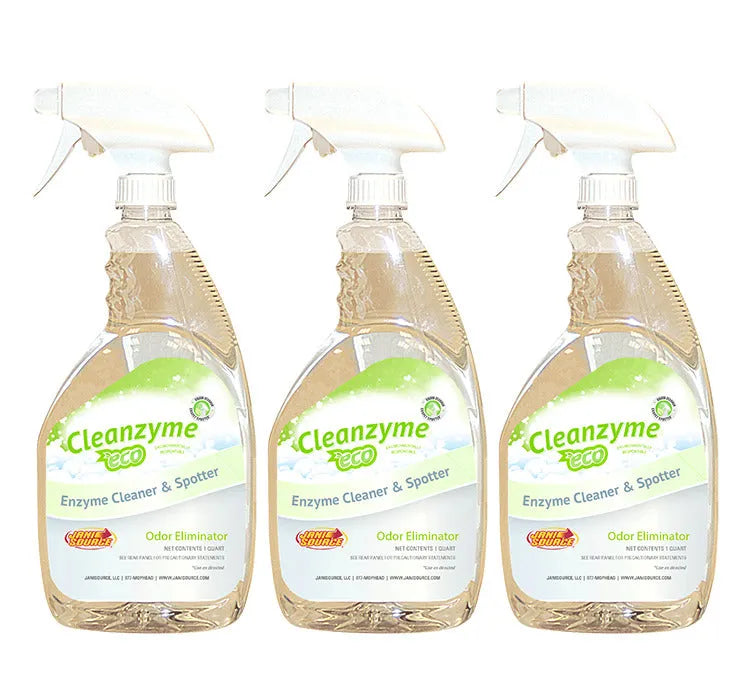 JaniSource CleanZyme ECO RTU Odor Eliminator & Carpet Spotter, Cherry, 1 Quart (3-Pack)