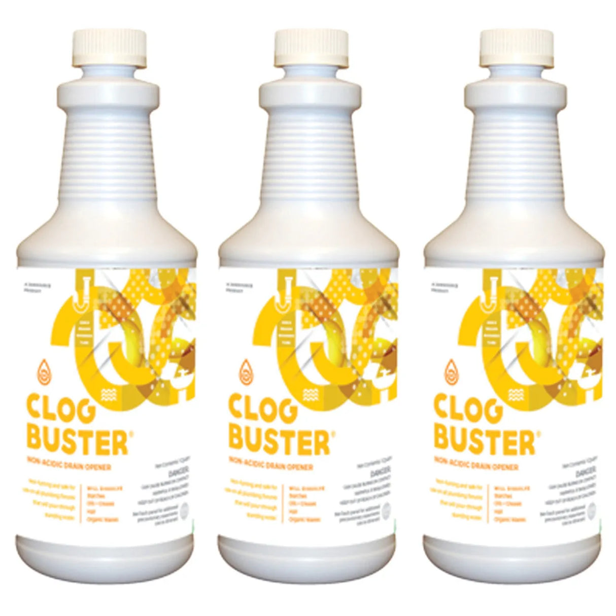 JaniSource ClogBuster Liquid Drain Opener and Clog Remover, Commercial Grade, 1 Quart (3-Pack)