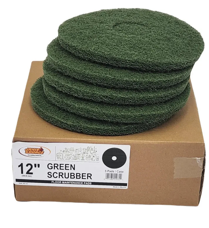 JaniSource Green Scrubber Floor Pad, 12-Inch Dia (Case of 5)