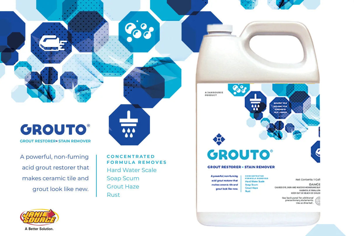 JaniSource Grouto Grout Restorer & Stain Remover, Industrial Strength, Foaming Action, Concentrate, 1 Gallon