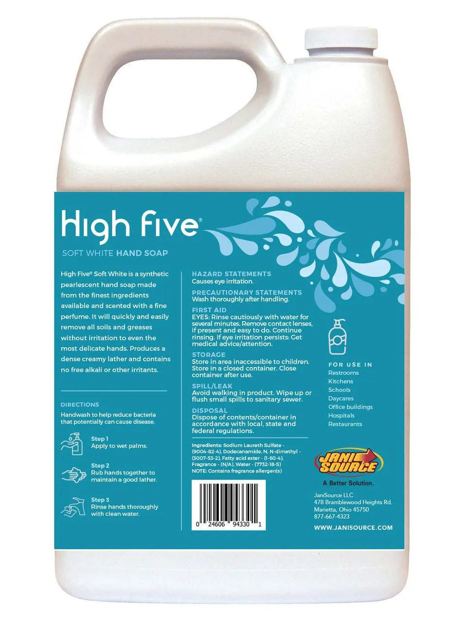 JaniSource HighFive Soft White Premium Lotion Hand Soap, 1 Gallon