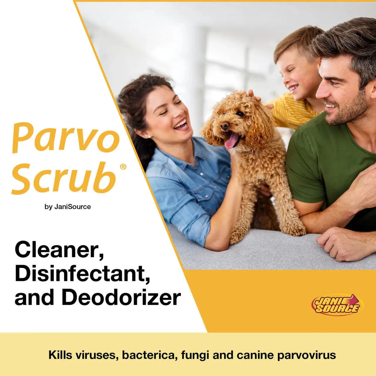 JaniSource ParvoScrub II 1:256 Super Concentrate Kennel Disinfectant, Cleaner, & Deodorant, Kills Human Coronavirus, 1 Gallon