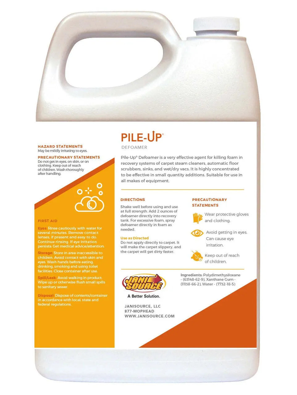 JaniSource PileUP Defoamer Quick Foam Eliminator Carpet Cleaner - 1 Gallon