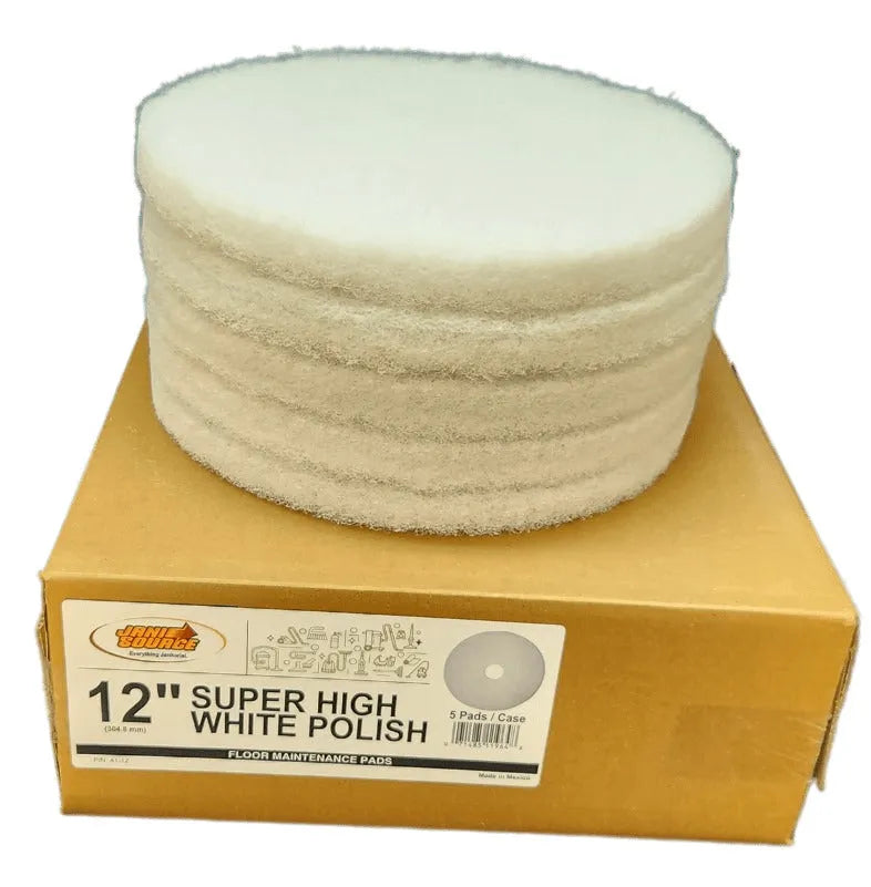 JaniSource Super High White Polishing Floor Pad, 12-Inch Dia (Case of 5)