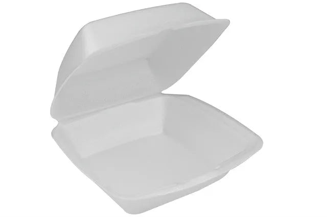 Pactiv Foam Economy Hinged-Lid Takeout Container, 1-Compartment, 7" x 7" x 3", Case of 500 (YTH100810000)