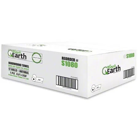 Simple Earth S1080 Hardwound Roll Towel, 8" x 350', Brown, Case of 12 Rolls