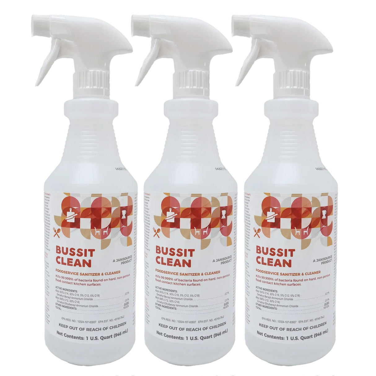 Bussit Clean Food Surface Sanitizer & Cleaner,  Spray & Wipe, Quart