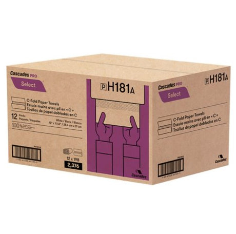 Cascades Pro H181 C-Fold Towels, 10" x 13", White, Case of 2376 (12/198)