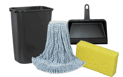 mops, dust pants, sponges