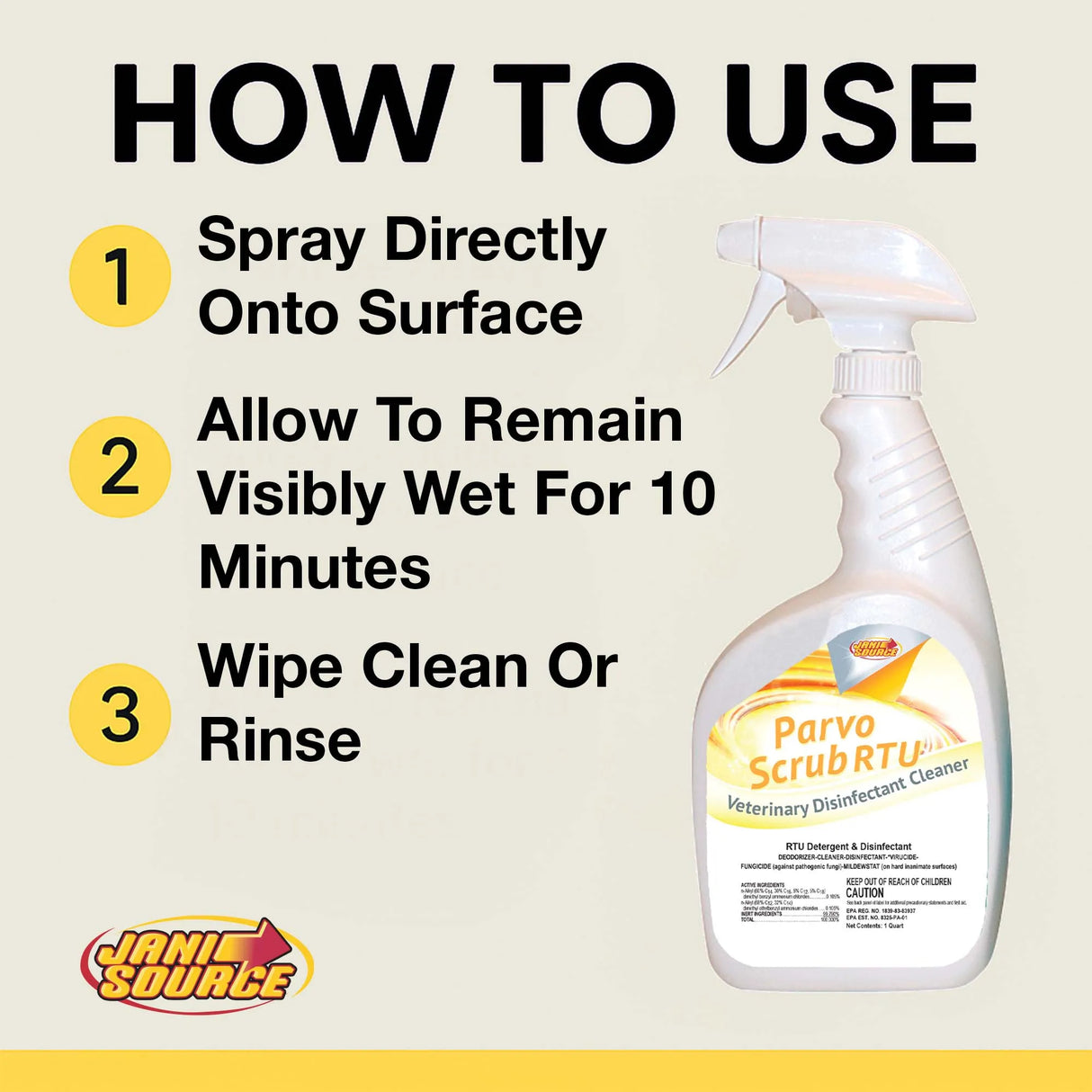 ParvoScrub RTU: Veterinary & Kennel Disinfectant, Cleaner, & Deodorizer, Kills Parvo, 1 Quart