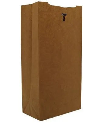  Duro 18408 8 lb Grocery Bags, Brown Kraft Paper - Case of 500 