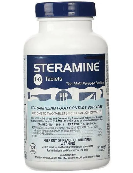 Edwards Councilor 1 X Steramine Quaternary Sanitizing Tablets - 150 Sanitizer Tablets per bottle 