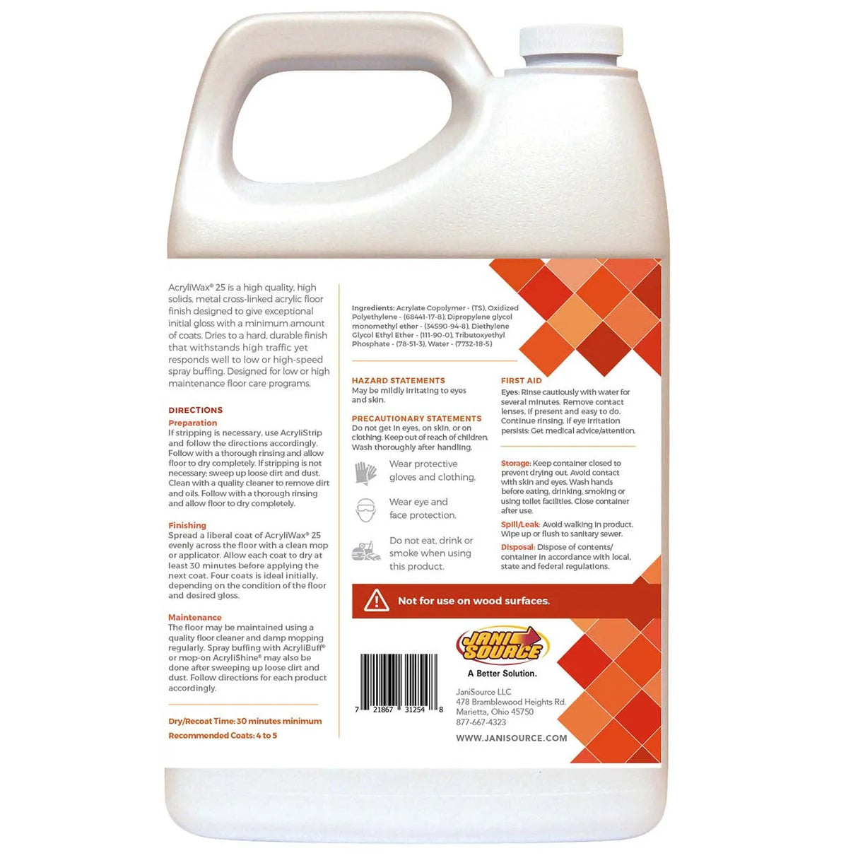 JaniSource AcryliWax 25 High-Gloss Commercial Floor Finish, 1 Gallon 