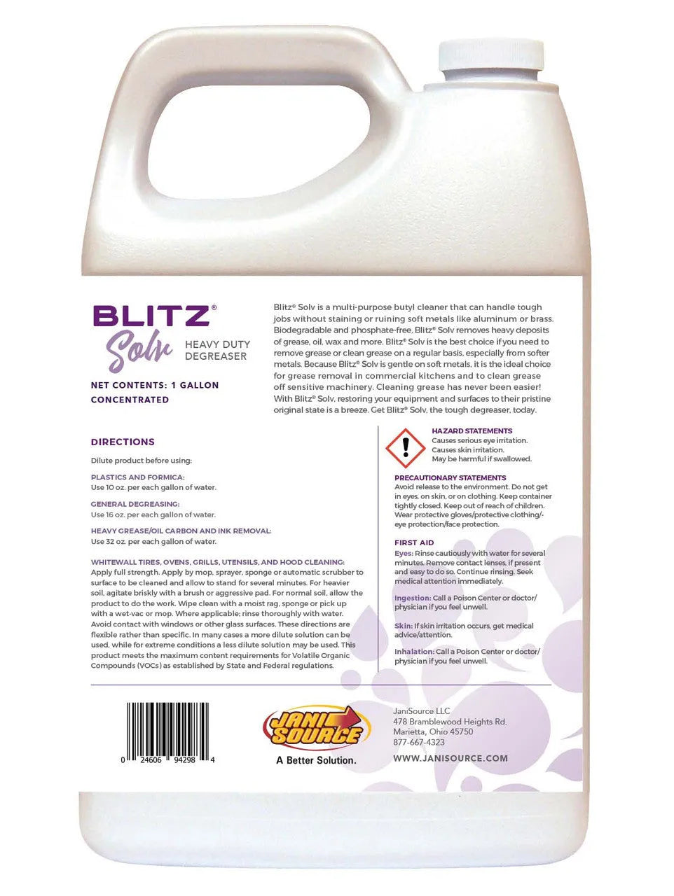 JaniSource BlitzSolv Heavy Duty Degreaser Cleaner 1:20, 1 Gallon 