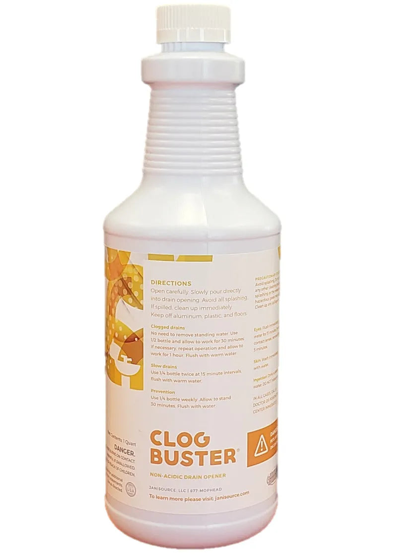 JaniSource ClogBuster Liquid Drain Opener and Clog Remover, Commercial Grade, 1 Quart 