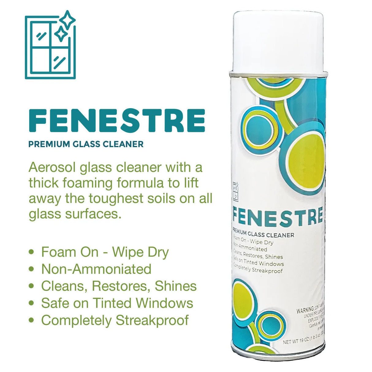 JaniSource Fenestre Premium Foaming Glass Cleaner, 19 oz Aerosol (Each) 