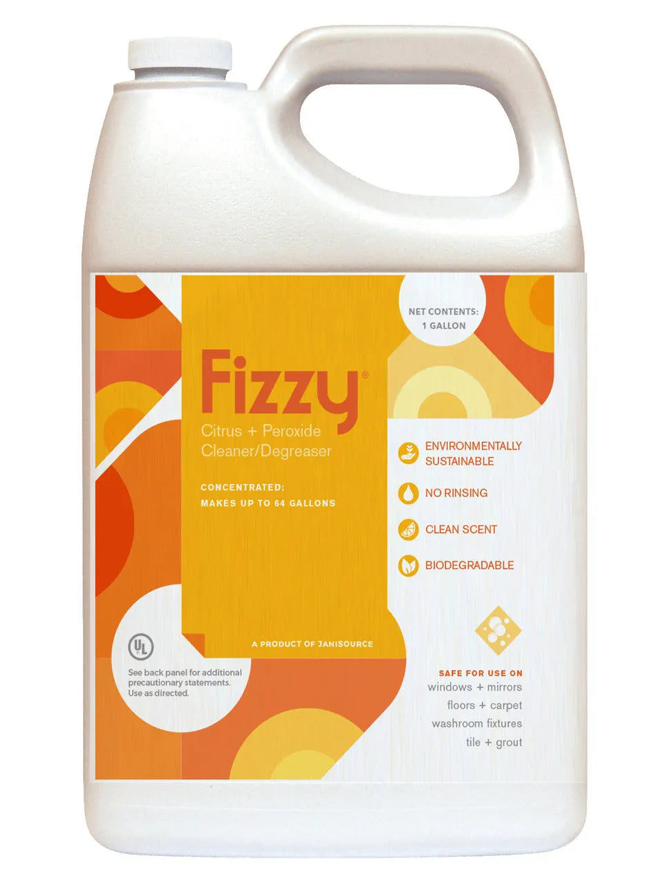 JaniSource Fizzy Peroxide Citrus Powered Cleaner Degreaser 1:64, 1 Gallon 