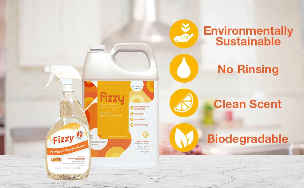 JaniSource Fizzy Peroxide Citrus Powered Cleaner Degreaser 1:64, 1 Gallon 