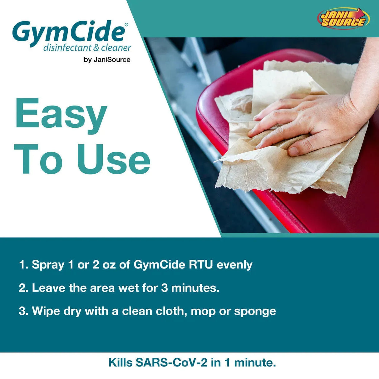 JaniSource GymCide Ready-To-Use Sport Disinfectant & Cleaner, Quart 