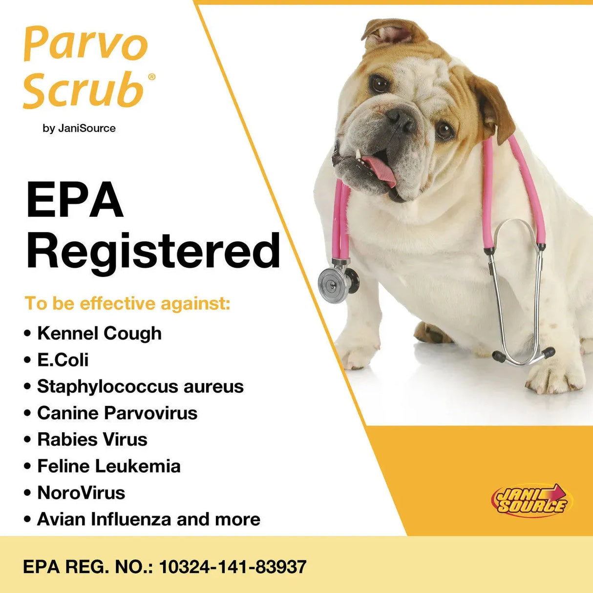 JaniSource ParvoScrub II 1:256 Super Concentrate Kennel Disinfectant, Cleaner, & Deodorant, Kills Human Coronavirus, 1 Gallon 