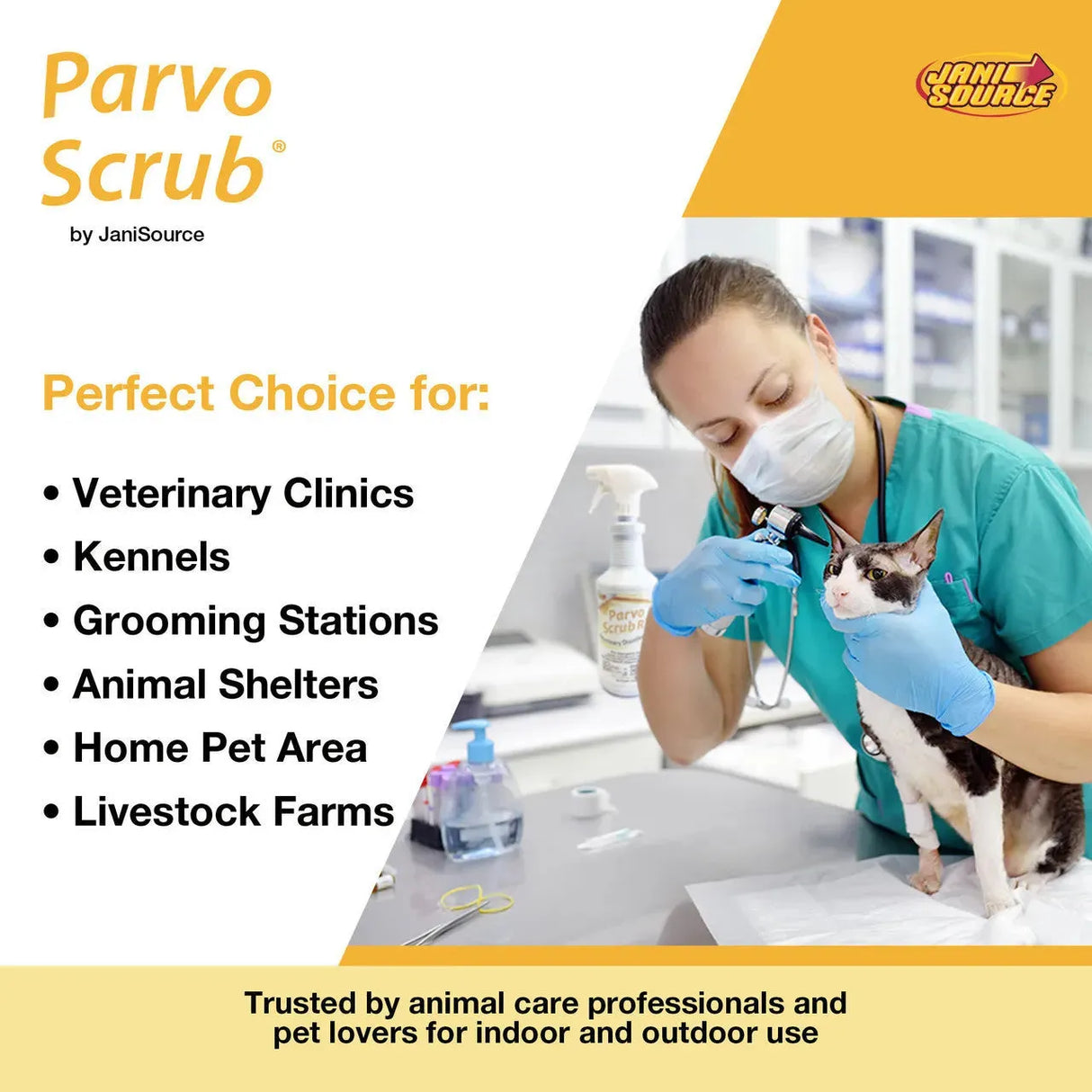 JaniSource ParvoScrub RTU: Veterinary & Kennel Disinfectant, Cleaner, & Deodorizer, Kills Parvo, 1 Quart 